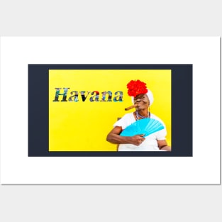 Cuban Woman With Cigar And Havana Text Posters and Art